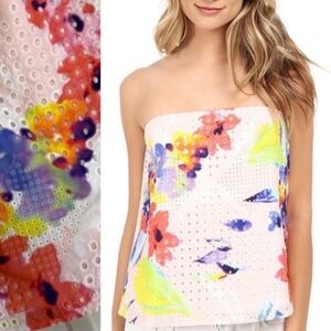 Trina Turk Vibrant Multicolor Eyelet Tube Top Lined Blouse Shirt NWT sz M